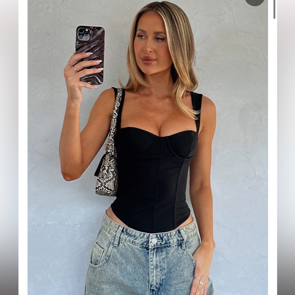 White Fox Tangled Together Bustier Black Top
